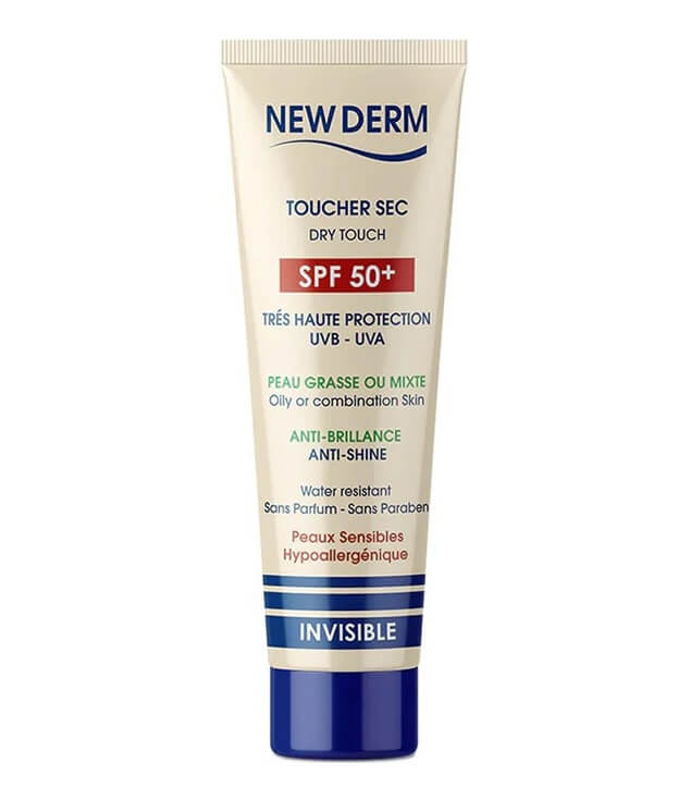 NEW DERM | INVISIBLE TOUCHER SEC TRÈS HAUTE PROTECTION PEAU GRASSE OU MIXTE SPF50+